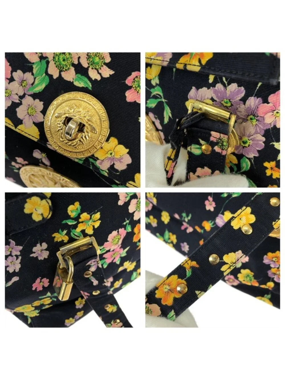 Versace Vintage Sunburst Medusa Multicolor Canvas Shoulder Bag